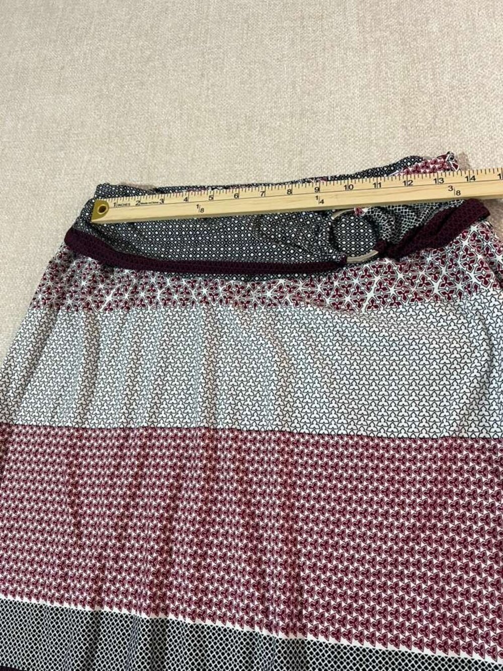 Boho Geometric Print Maxi Skirt Belted Flowy Stretch Size L - Picture 4 of 7